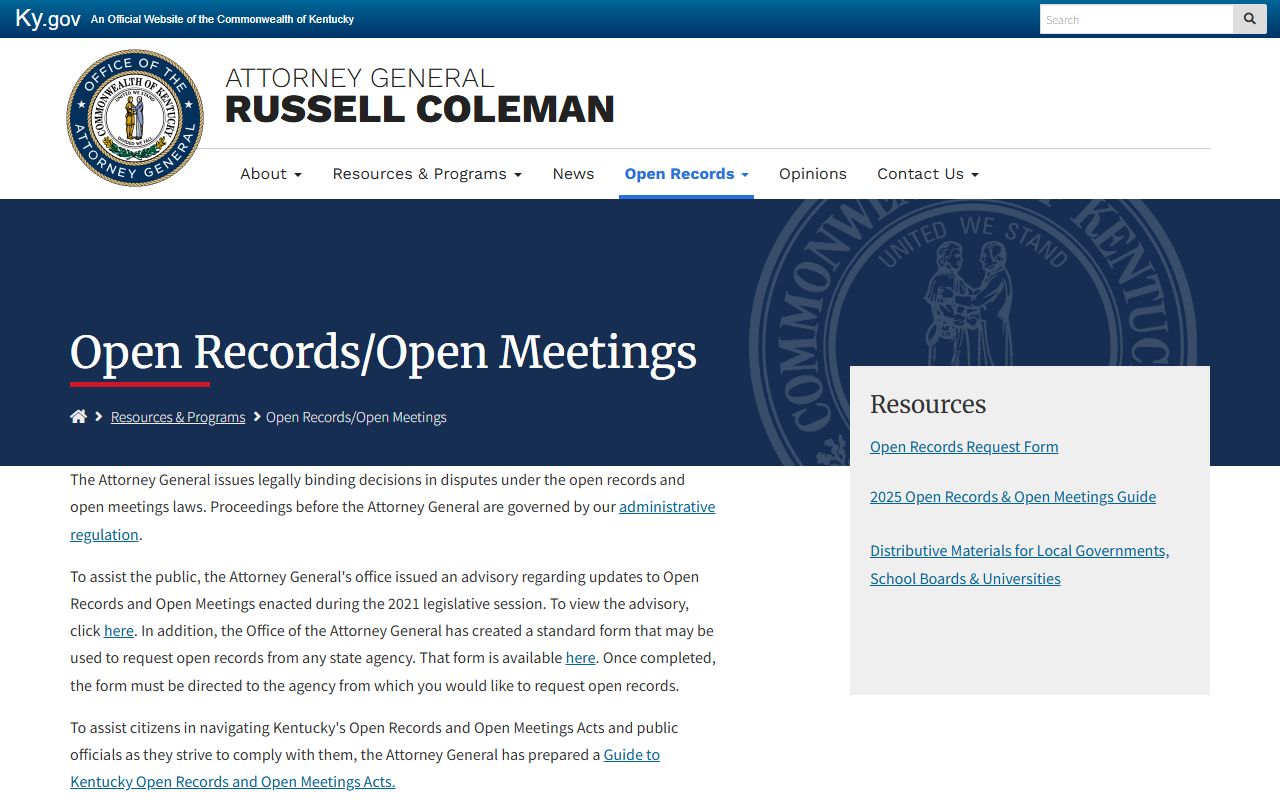 Menifee County booking photos Kentucky open records request guidance