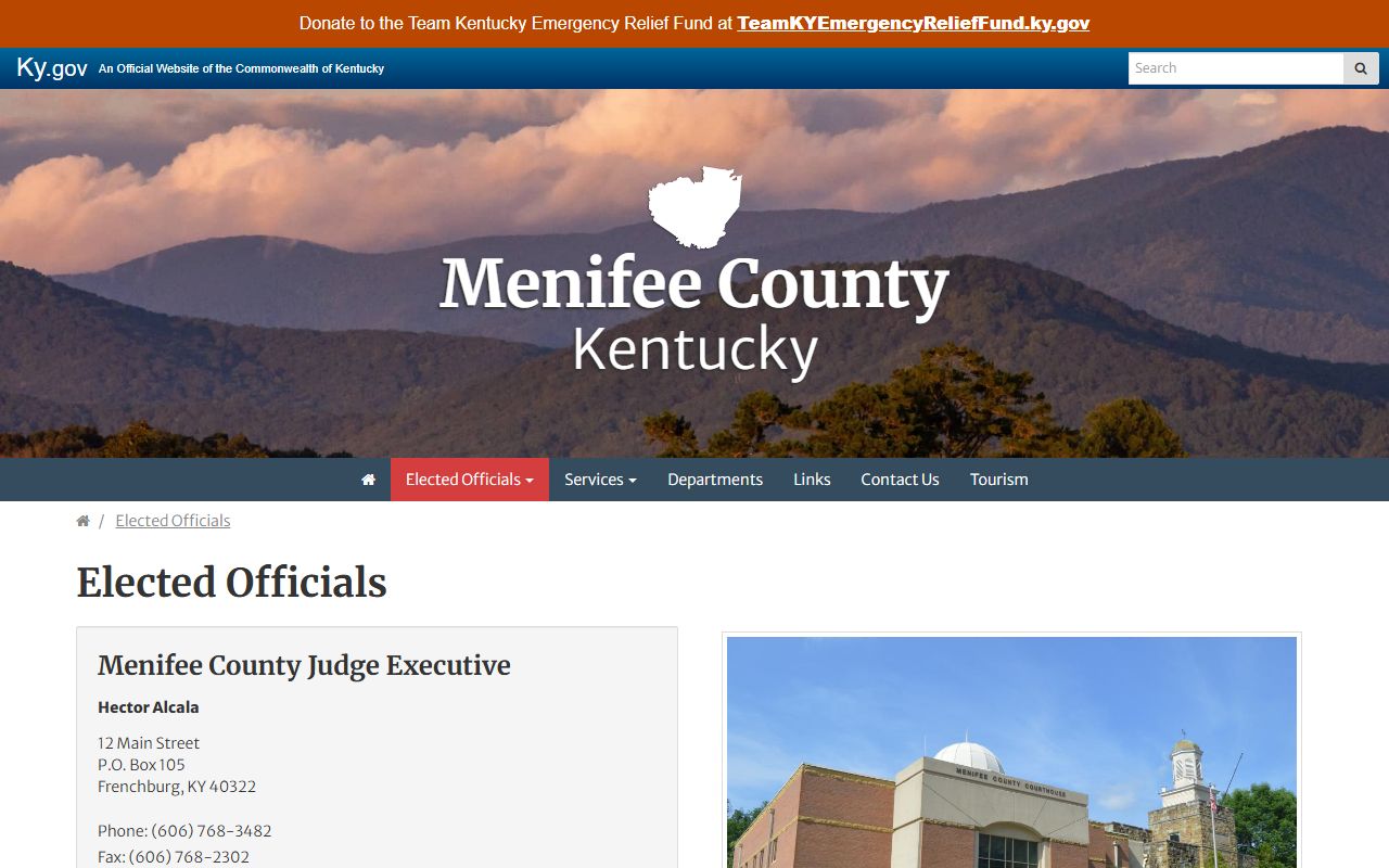 Menifee County inmate population elected officials and jailer contacts