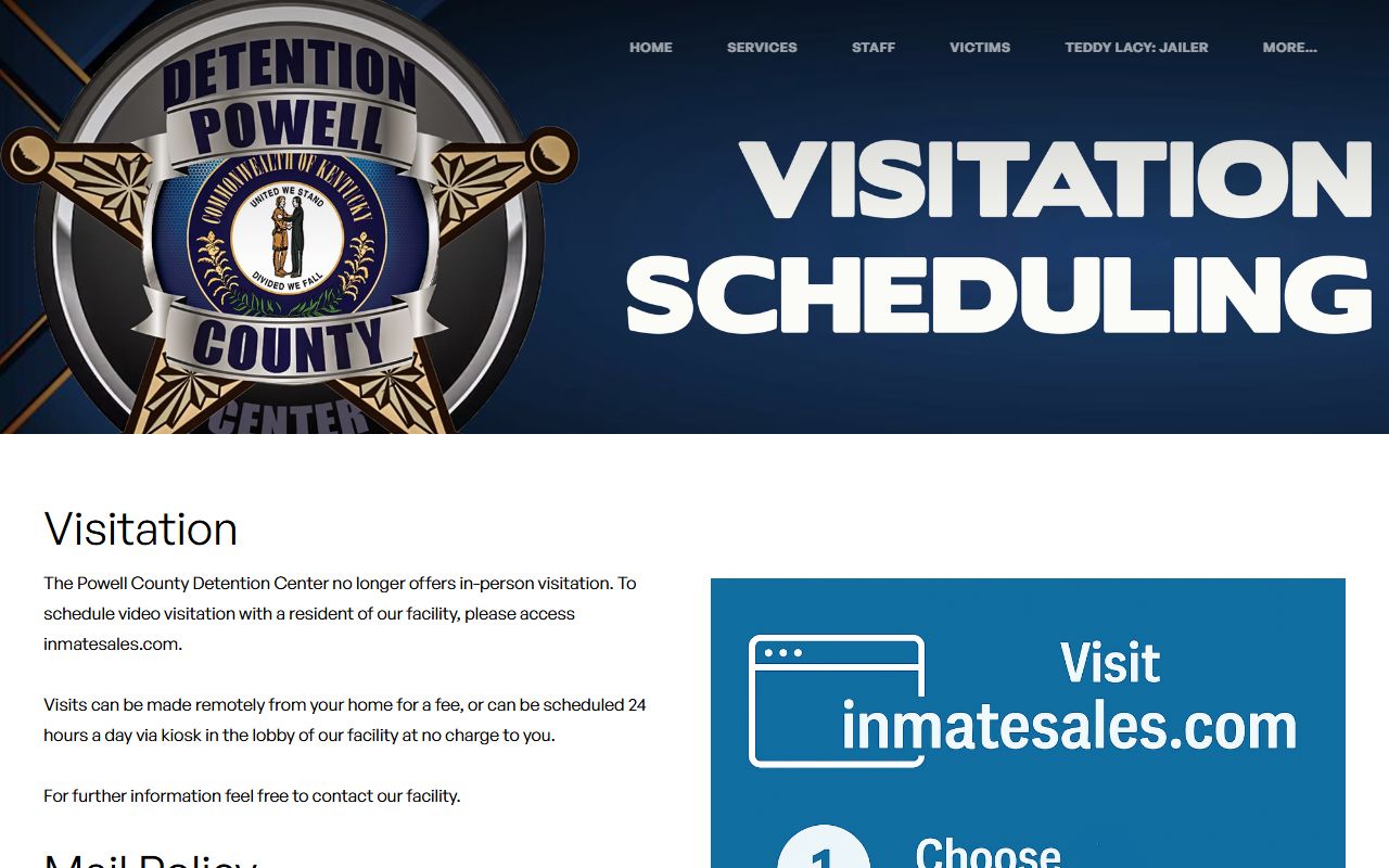 Powell County Detention Center video visitation scheduling page